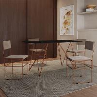 Mesa Jantar Industrial Trama 1,40X0,80M Preta Com 4 Cadeiras Estofadas Vitória Bege E Cobre - 1