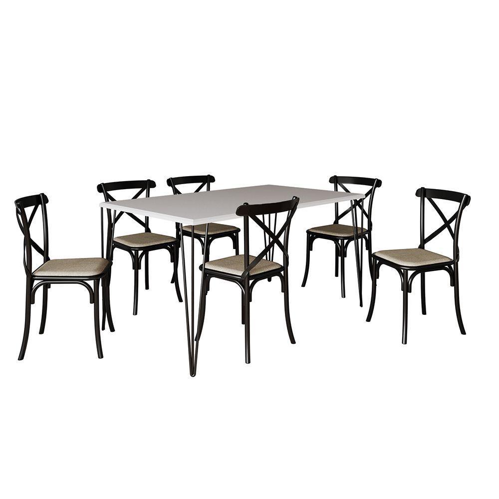 Conjunto Mesa De Jantar Elen Com 6 Cadeiras Katrina Base Preta E Tampo Branco 150Cm - Branco - 9