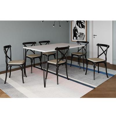 Conjunto Mesa De Jantar Elen Com 6 Cadeiras Katrina Base Preta E Tampo Branco 150Cm - Branco