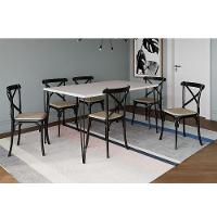 Conjunto Mesa De Jantar Elen Com 6 Cadeiras Katrina Base Preta E Tampo Branco 150Cm - Branco - 1