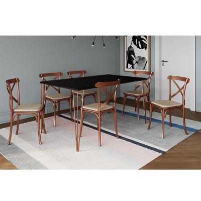 Conjunto Mesa De Jantar Elen Com 6 Cadeiras Katrina Base Cobre E Tampo Preto 150Cm - Preto