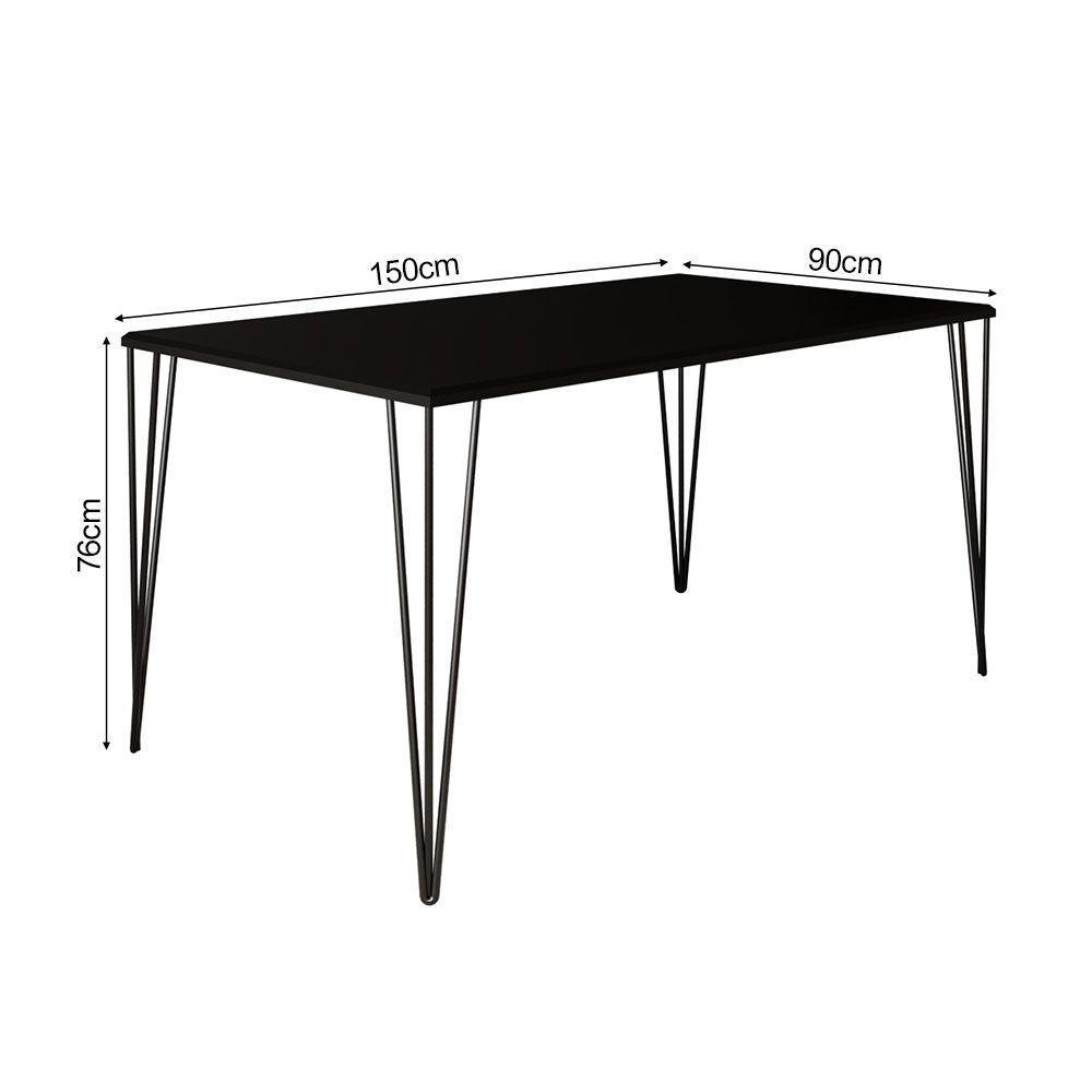 Conjunto Mesa De Jantar Elen Com 6 Cadeiras Katrina Base E Tampo Preto 150Cm - Preto - 3