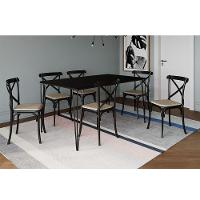 Conjunto Mesa De Jantar Elen Com 6 Cadeiras Katrina Base E Tampo Preto 150Cm - Preto - 1