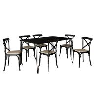 Conjunto Mesa De Jantar Elen Com 6 Cadeiras Katrina Base E Tampo Preto 150Cm - Preto - 6