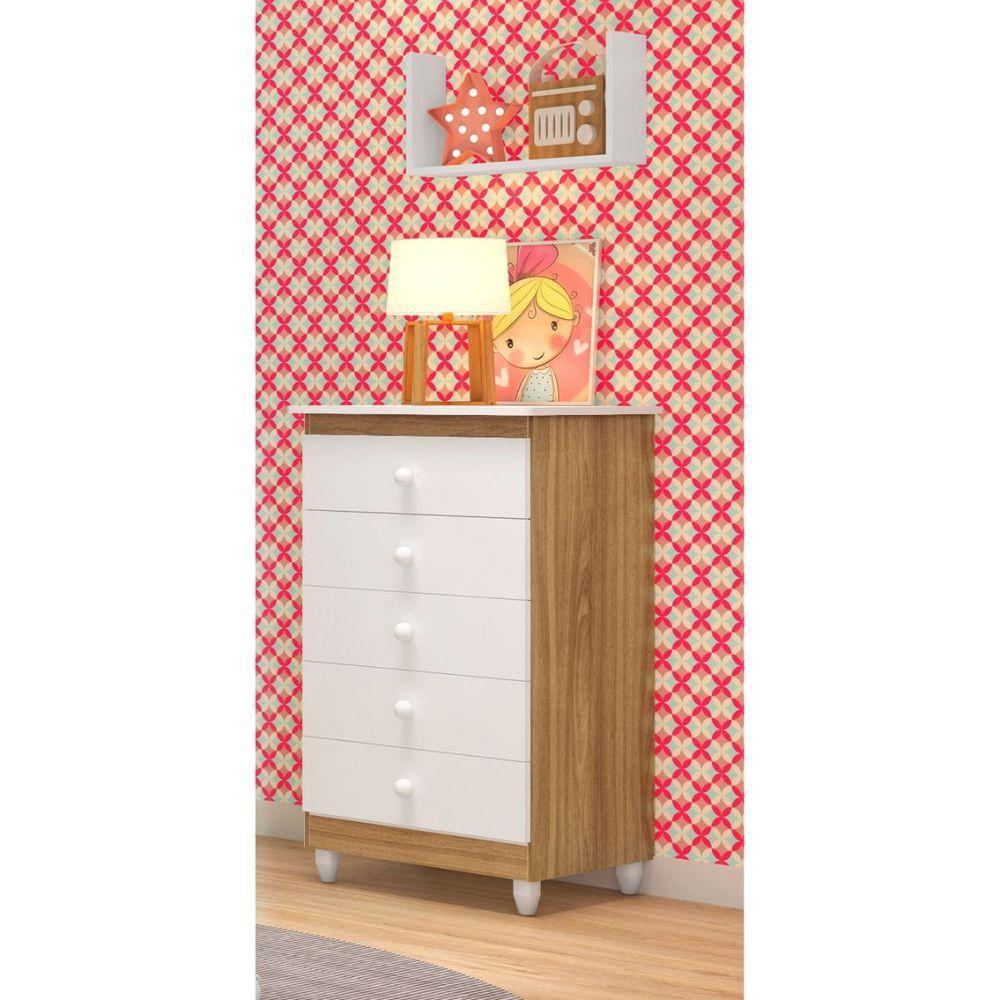Cômoda Infantil Vitória Com 5 Gavetas Para Quarto Bebê - 1