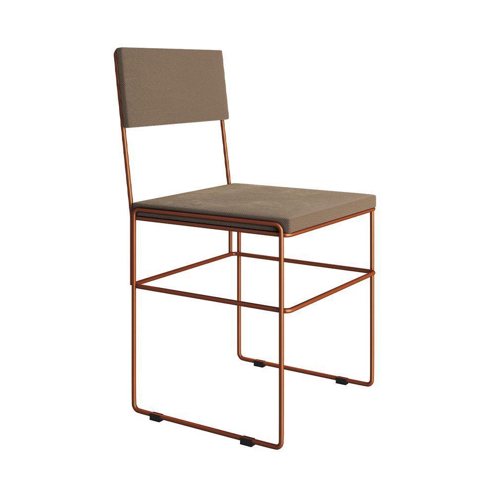 Mesa Jantar Industrial Trama 1,40X0,80M Amêndoa Com 4 Cadeiras Estofadas Vitória Bege E Cobre - 5