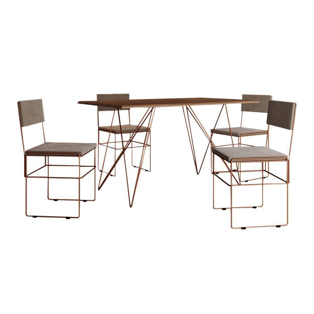 Mesa Jantar Industrial Trama 1,40X0,80M Amêndoa Com 4 Cadeiras Estofadas Vitória Bege E Cobre - 7
