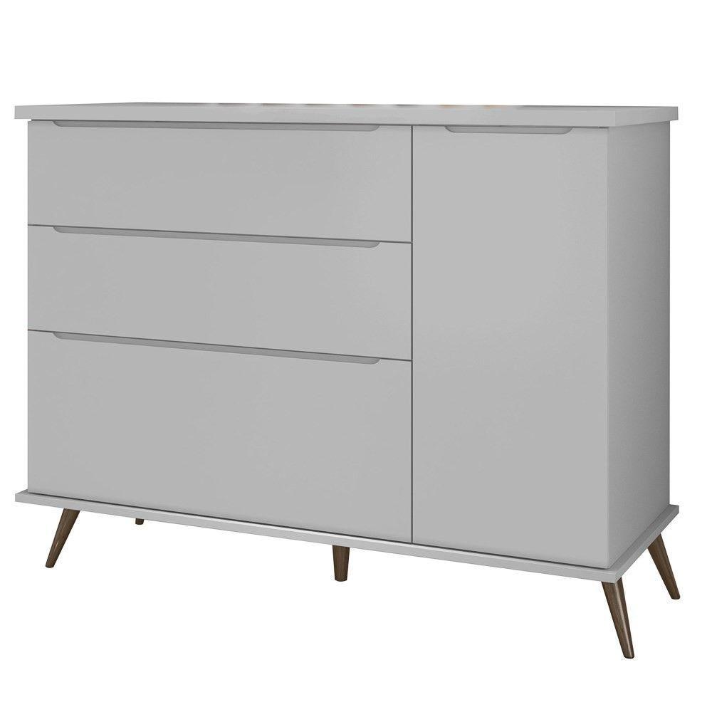 Cômoda Infantil 1 Porta 3 Gavetas 100% Mdf Pés Retrô Cinza - 2