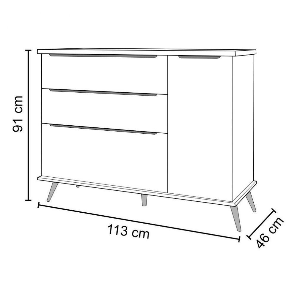 Cômoda Infantil 1 Porta 3 Gavetas 100% Mdf Pés Retrô Cinza - 4