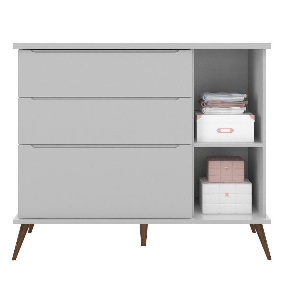 Cômoda Infantil 1 Porta 3 Gavetas 100% Mdf Pés Retrô Cinza - 6
