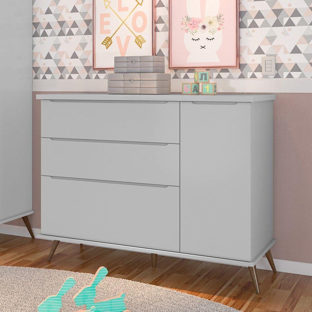 Cômoda Infantil 1 Porta 3 Gavetas 100% Mdf Pés Retrô Cinza - 9