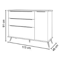 Cômoda Infantil 1 Porta 3 Gavetas 100% Mdf Pés Retrô Cinza