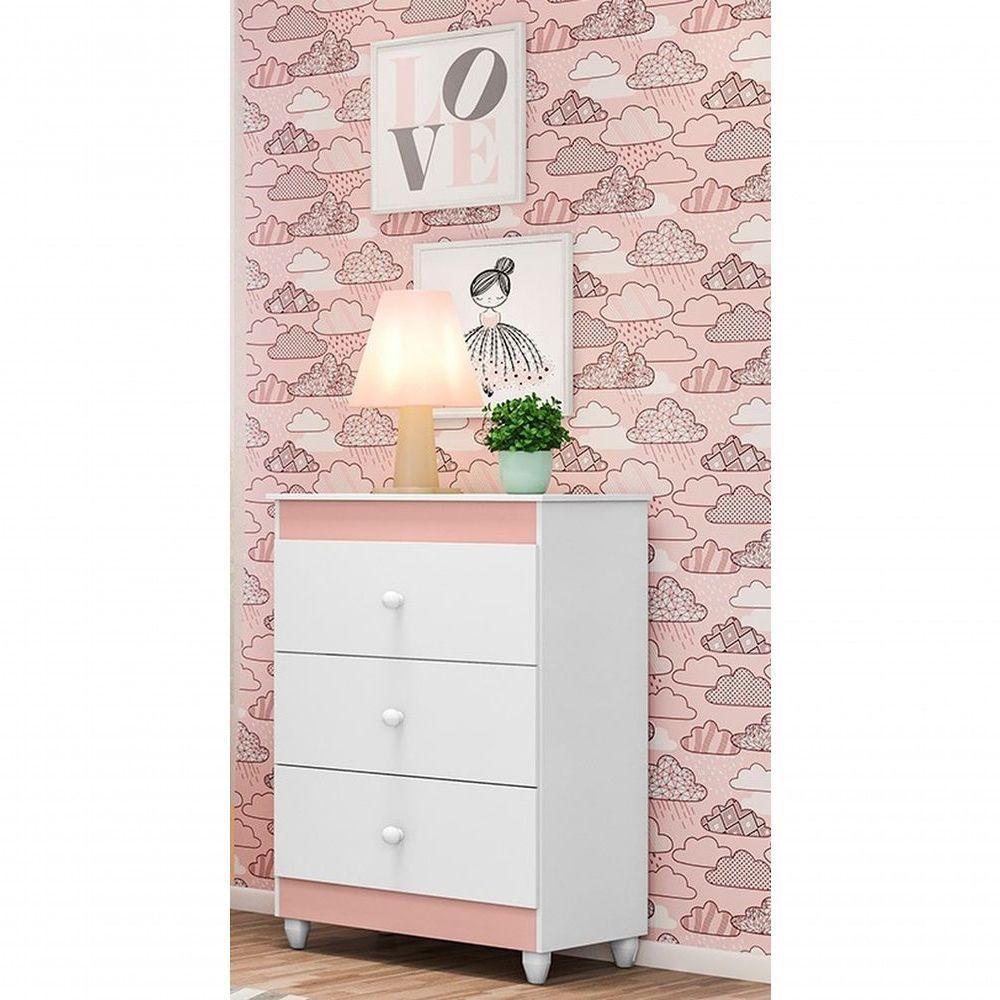 Cômoda Infantil Ternura 3 Gavetas Branco Rosê Flex - 1
