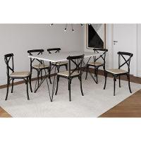 Conjunto Mesa De Jantar 6 Cadeiras Katrina Preto Trama Premium Branco 150 Cm - Preto - 1