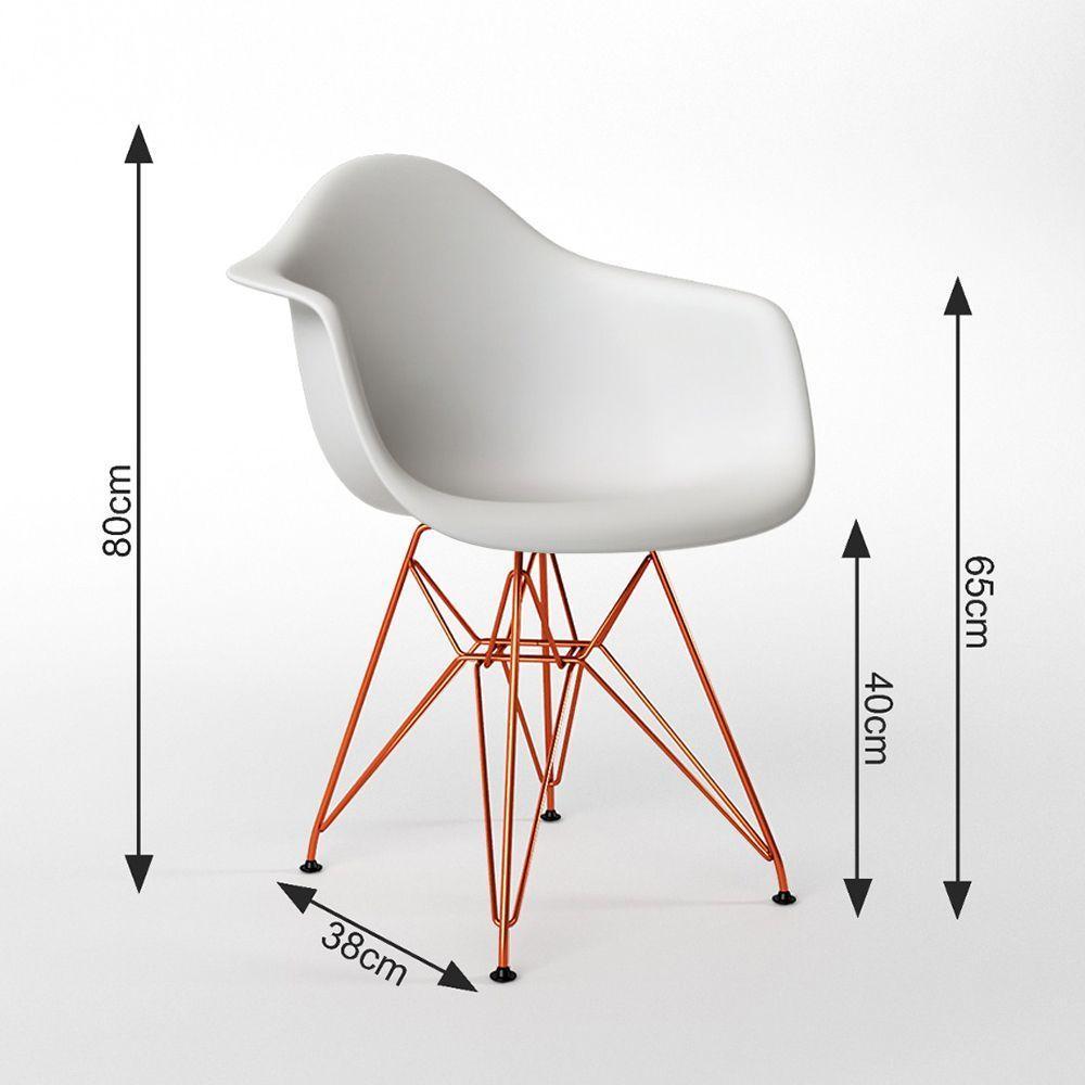 Mesa Jantar Redonda 90Cm Branca Clips 3 Pés Com 4 Poltronas Brancas Base Cobre - Cor: Branco - 2