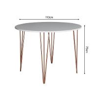 Mesa Com 4 Cadeiras Katrina Cobre Elen Hairpin 110Cm Jantar Branca Base Cobre - Cor: Branca