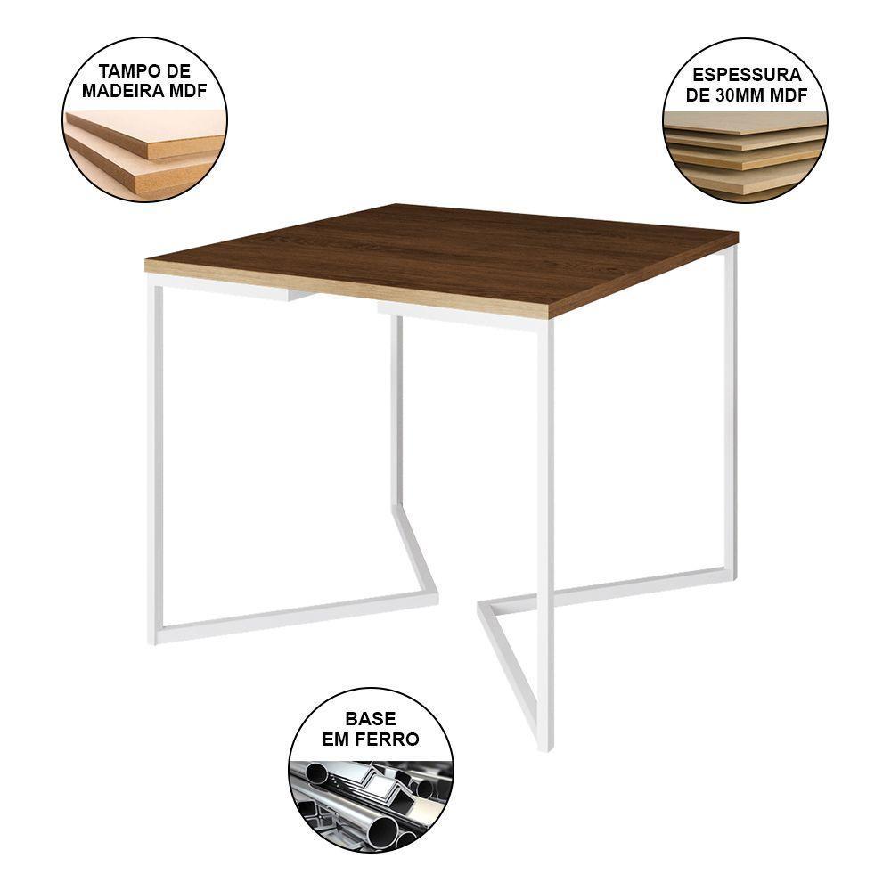 Mesa Industrial Quadrada Jantar Amêndoa 90Cm Base V Com 4 Cadeiras Pretas Ferro Branco Cor: Amendoa - 5