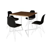 Mesa Industrial Quadrada Jantar Amêndoa 90Cm Base V Com 4 Cadeiras Pretas Ferro Branco Cor: Amendoa - 11