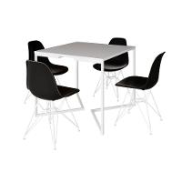 Mesa Industrial Quadrada Jantar Branca 90Cm Base V Com 4 Cadeiras Pretas Ferro Branco Cor: Branco - 6