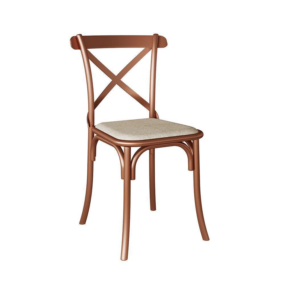 Mesa De Jantar Industrial Com 6 Cadeiras Katrina Cobre Trama Premium Cobre E Amêndoa 150 Cm - Preto - 4