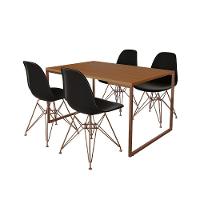 Mesa Industrial Base Ferro Cobre Tampo 137X90 Canela 4 Cadeiras Ferro Cobre Assento Preto Marrom - 6