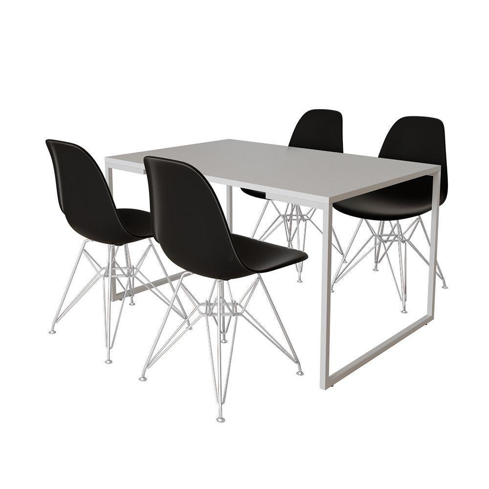 Mesa Industrial Base Ferro Branco Tampo 137X90 Branco 4 Cadeiras Ferro Branco Assento Preto Branco - 6