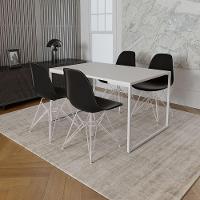 Mesa Industrial Base Ferro Branco Tampo 137X90 Branco 4 Cadeiras Ferro Branco Assento Preto Branco - 1