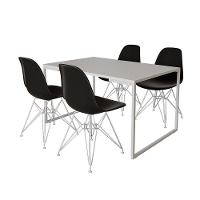 Mesa Industrial Base Ferro Branco Tampo 137X90 Branco 4 Cadeiras Ferro Branco Assento Preto Branco - 6
