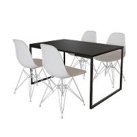 Mesa Industrial Base Ferro Branco Tampo 137X90 Preto 4 Cadeiras Ferro Branco Assento Branco Preto - 10