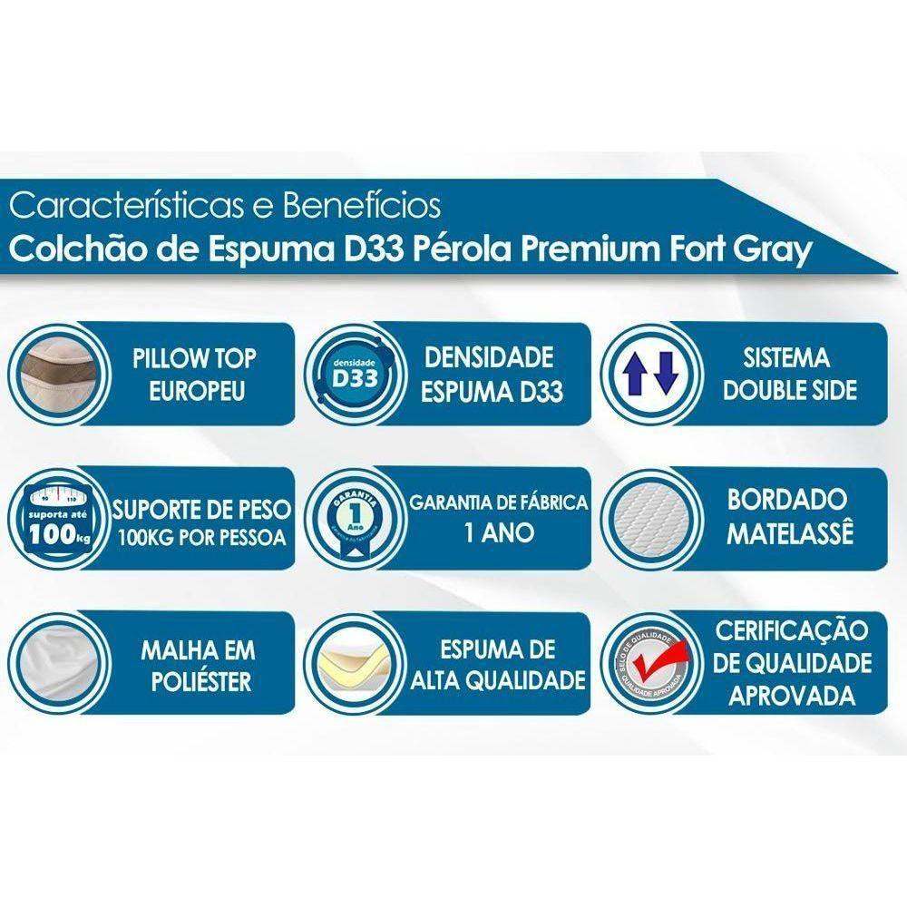Cama Box Casal: Colchão Espuma Polar D33 Pérola Premium + Base CRC Fantasy Black(138x188) - 2
