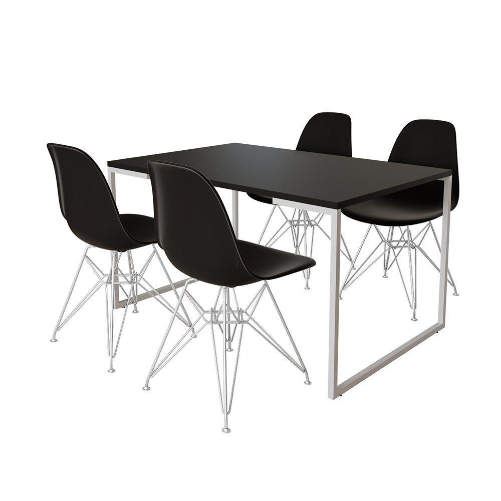 Mesa Industrial Base Ferro Branco Tampo 137X90 Preto 4 Cadeiras Ferro Branco Assento Preto Preto - 6