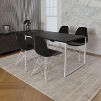 Mesa Industrial Base Ferro Branco Tampo 137X90 Preto 4 Cadeiras Ferro Branco Assento Preto Preto - 1