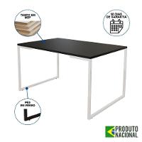 Mesa Industrial Base Ferro Branco Tampo 137X90 Preto 4 Cadeiras Ferro Branco Assento Preto Preto