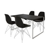 Mesa Industrial Base Ferro Branco Tampo 137X90 Preto 4 Cadeiras Ferro Branco Assento Preto Preto - 6