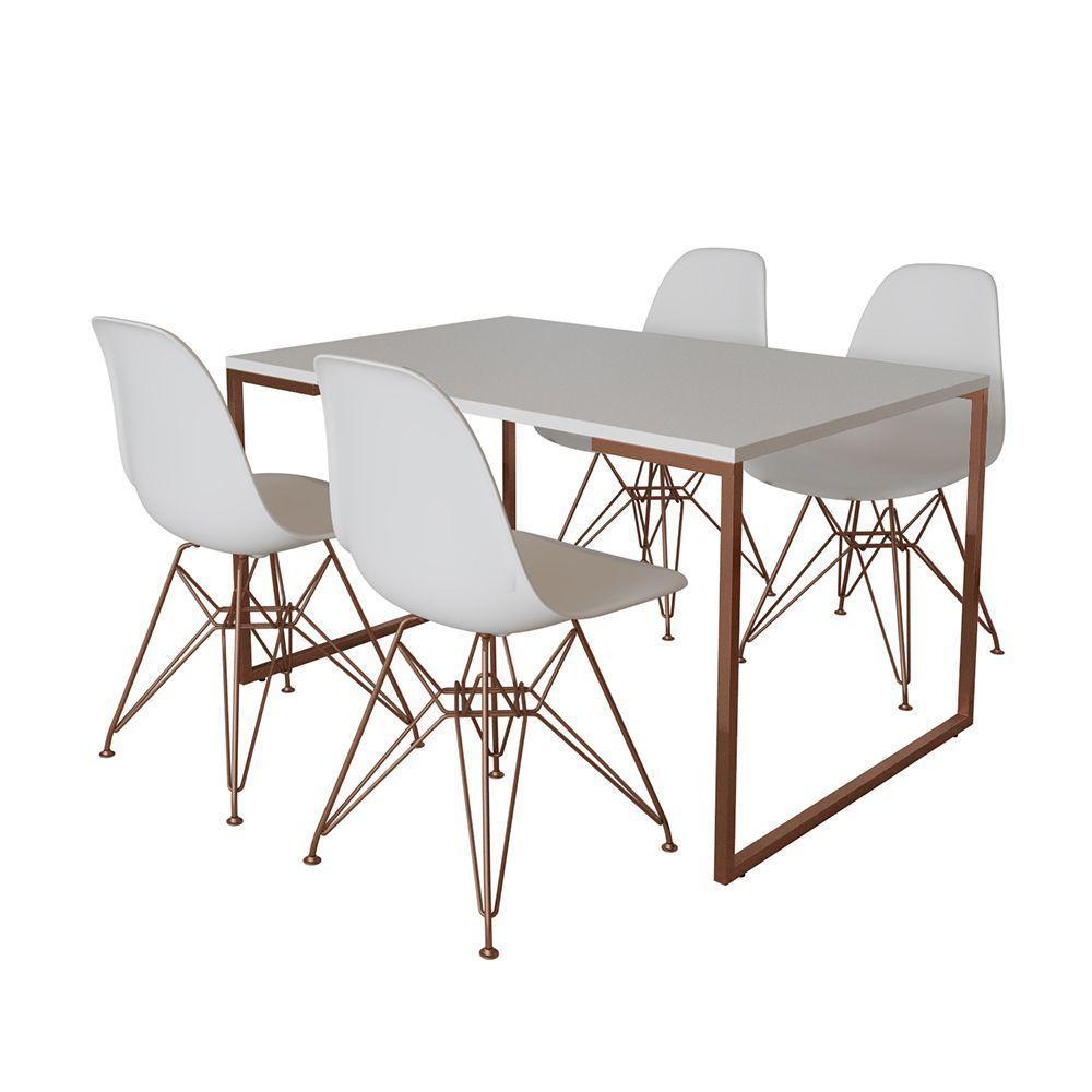 Mesa Industrial Base Ferro Cobre Tampo 137X90 Branco 4 Cadeiras Ferro Cobre Assento Branco Branco - 6