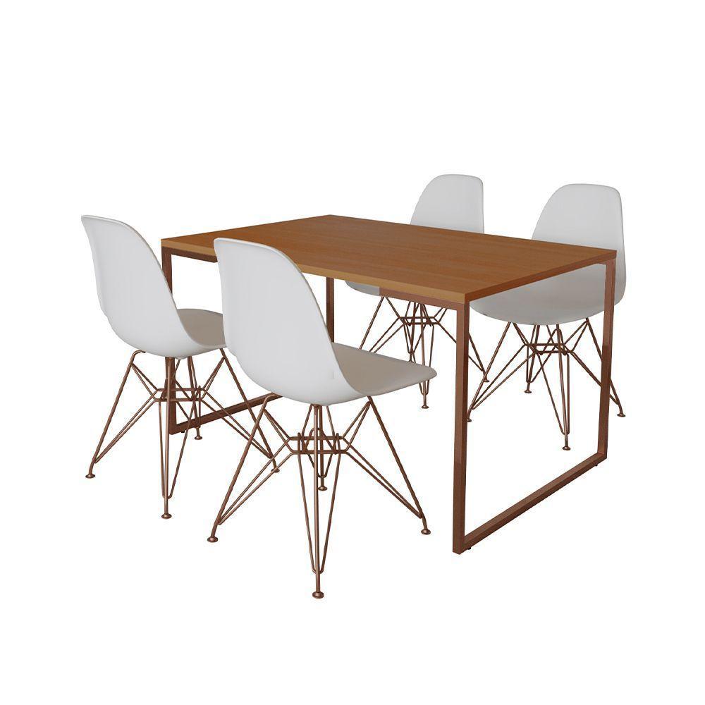 Mesa Industrial Base Ferro Cobre Tampo 137X90 Canela 4 Cadeiras Ferro Cobre Assento Branco Marrom - 6