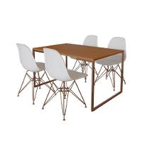 Mesa Industrial Base Ferro Cobre Tampo 137X90 Canela 4 Cadeiras Ferro Cobre Assento Branco Marrom - 11