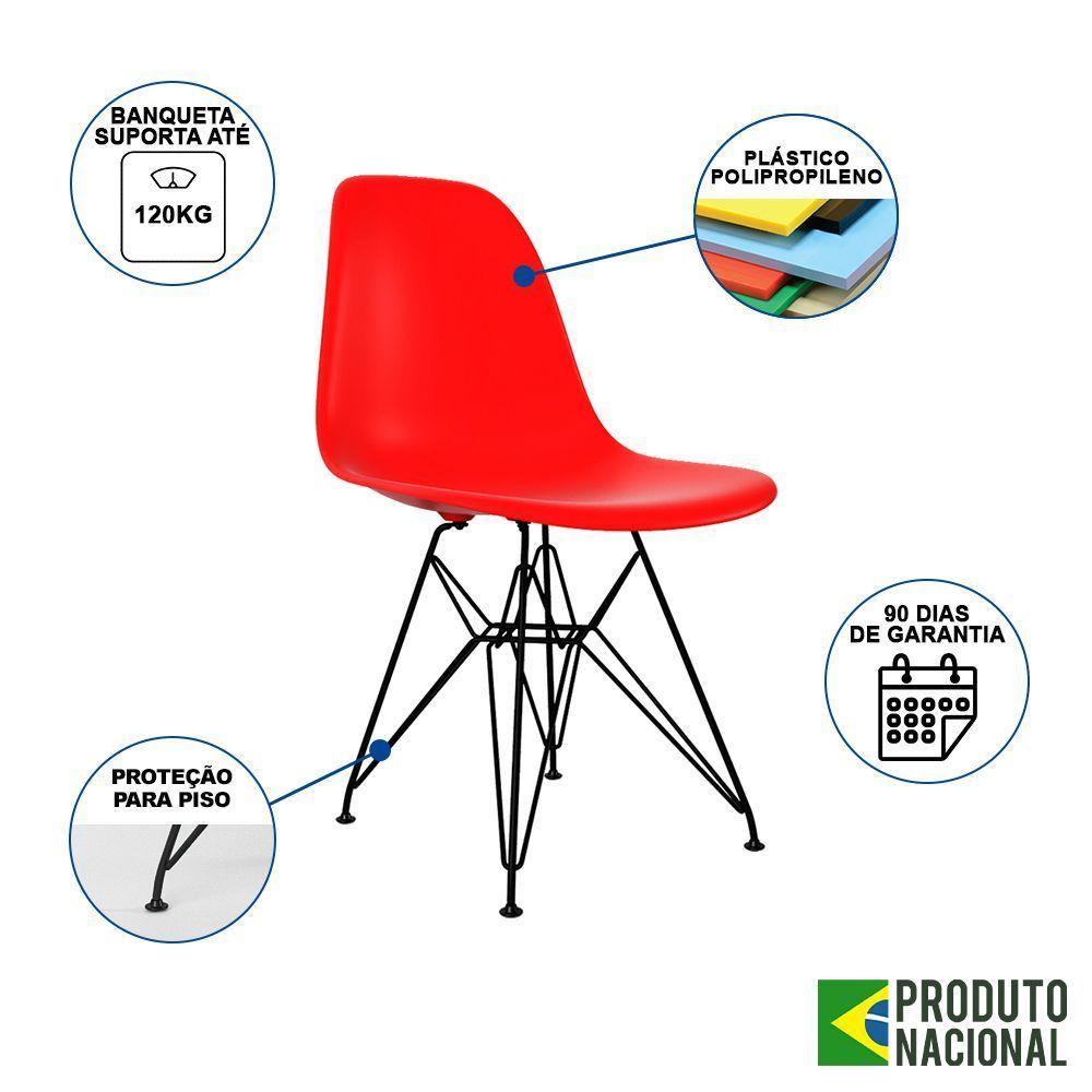 Mesa Industrial Base Ferro Preto Tampo 137X90 Amêndoa 4 Cadeiras Ferro Preto Assento Vermelho Marrom - 4