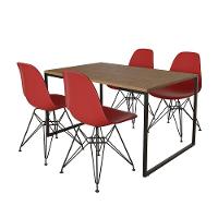 Mesa Industrial Base Ferro Preto Tampo 137X90 Amêndoa 4 Cadeiras Ferro Preto Assento Vermelho Marrom - 6