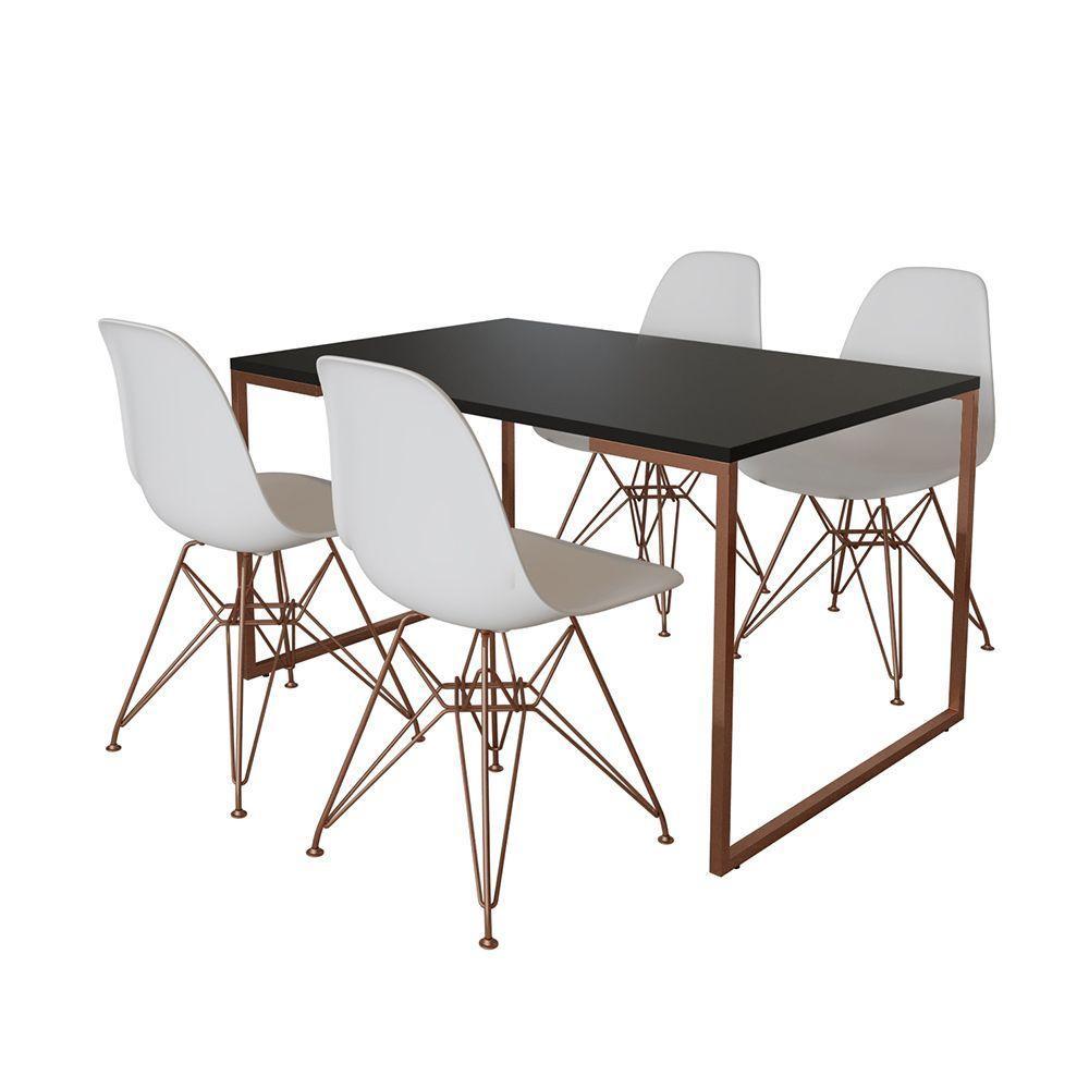 Mesa Industrial Base Ferro Cobre Tampo 137X90 Preto 4 Cadeiras Ferro Cobre Assento Branco Preto - 6