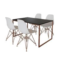 Mesa Industrial Base Ferro Cobre Tampo 137X90 Preto 4 Cadeiras Ferro Cobre Assento Branco Preto - 6