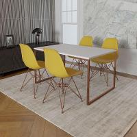 Mesa Industrial Base Ferro Cobre Tampo 137X90 Branco 4 Cadeiras Ferro Cobre Assento Amarelo Branco - 1