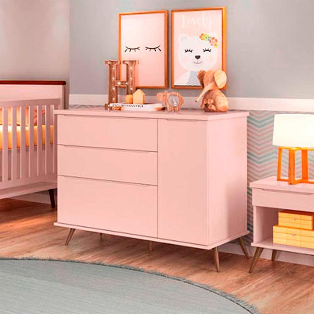 Cômoda Infantil Com 1 Portas E 3 Gavetas Melinda Cor Rosê Phoenix Baby - 2