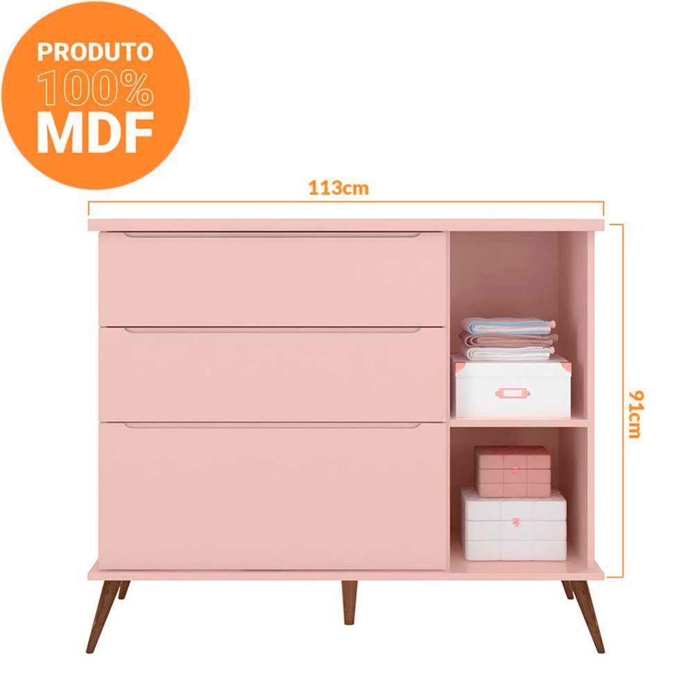 Cômoda Infantil Com 1 Portas E 3 Gavetas Melinda Cor Rosê Phoenix Baby - 3