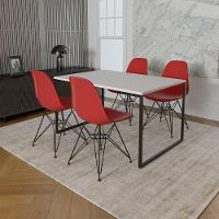 Mesa Industrial Base Ferro Preto Tampo 137X90 Branco 4 Cadeiras Ferro Preto Assento Vermelho Branco - 1