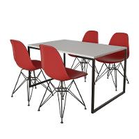 Mesa Industrial Base Ferro Preto Tampo 137X90 Branco 4 Cadeiras Ferro Preto Assento Vermelho Branco - 6