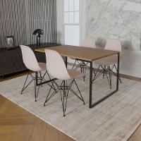 Mesa Industrial Base Ferro Preto Tampo 137X90 Amêndoa 4 Cadeiras Ferro Preto Assento Branco Marrom - 1