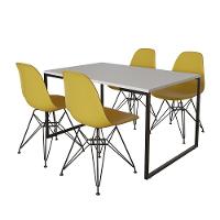 Mesa Industrial Base Ferro Preto Tampo 137X90 Branco 4 Cadeiras Ferro Preto Assento Amarelo Branco - 6