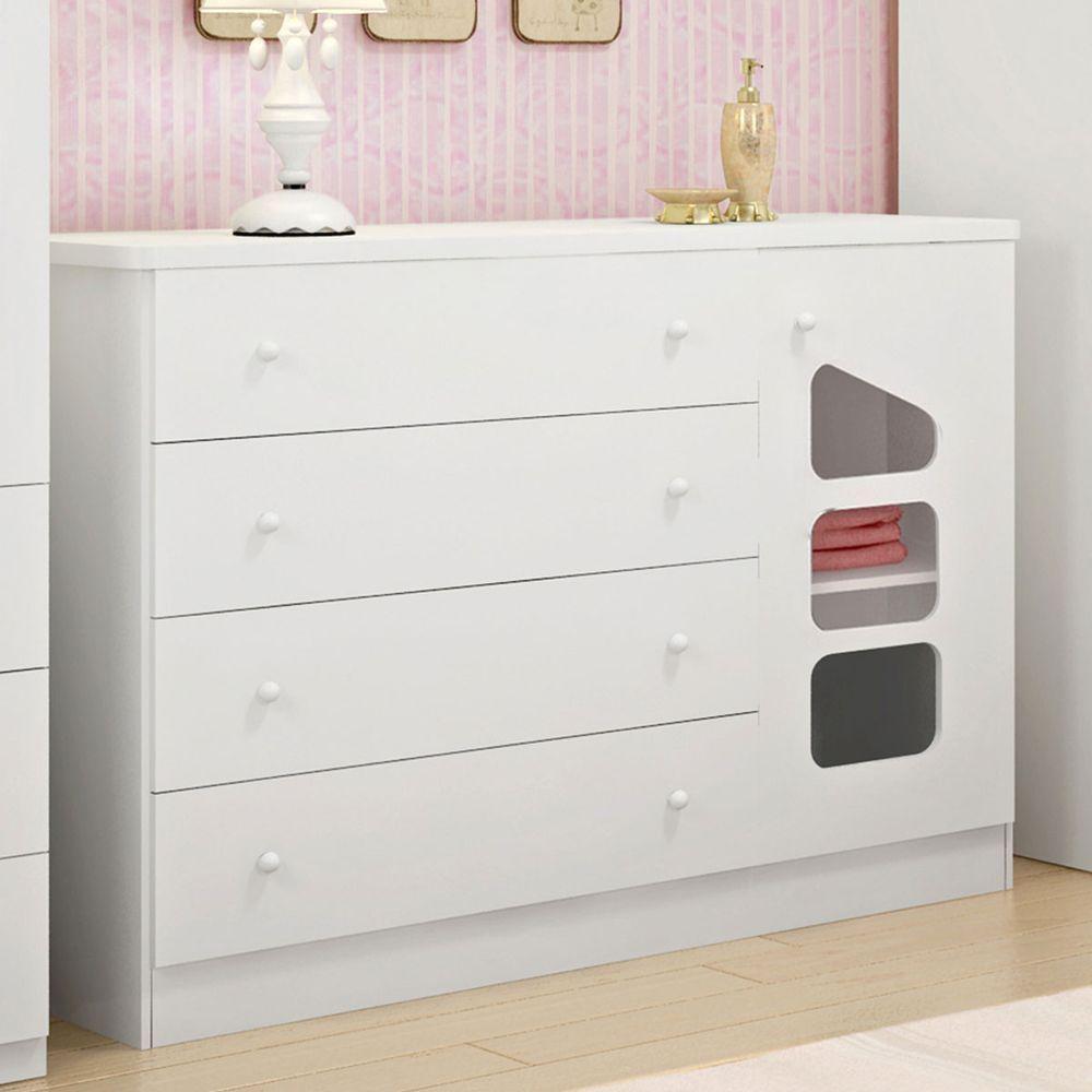 Cômoda Infantil Com 1 Porta E 4 Gavetas Eloisa Cor Branco Phoenix Baby - 2
