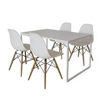 Mesa Industrial Base Ferro Branco Tampo 137X90 Branco 4 Cadeiras Madeira Assento Branco Branco - 14